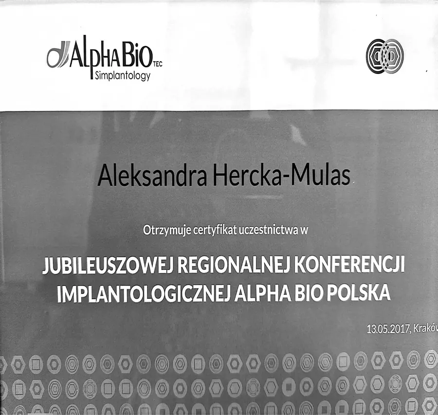 Certyfikat dr Aleksandry Hercki-Mulas nr 9