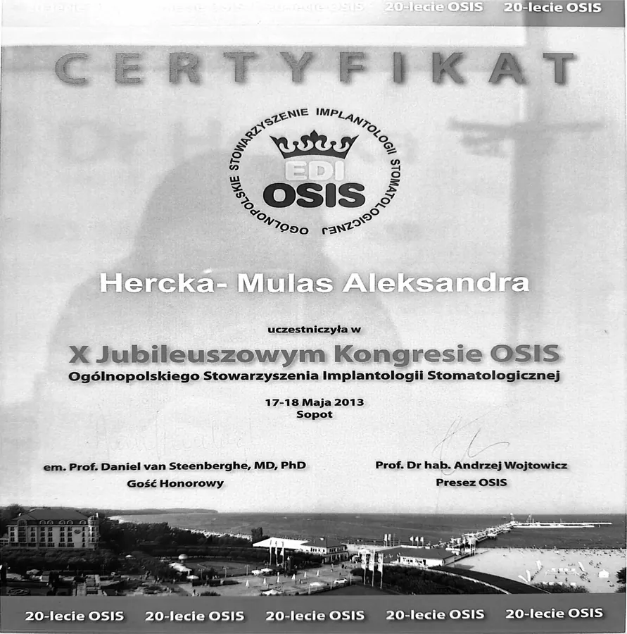 Certyfikat dr Aleksandry Hercki-Mulas nr 10
